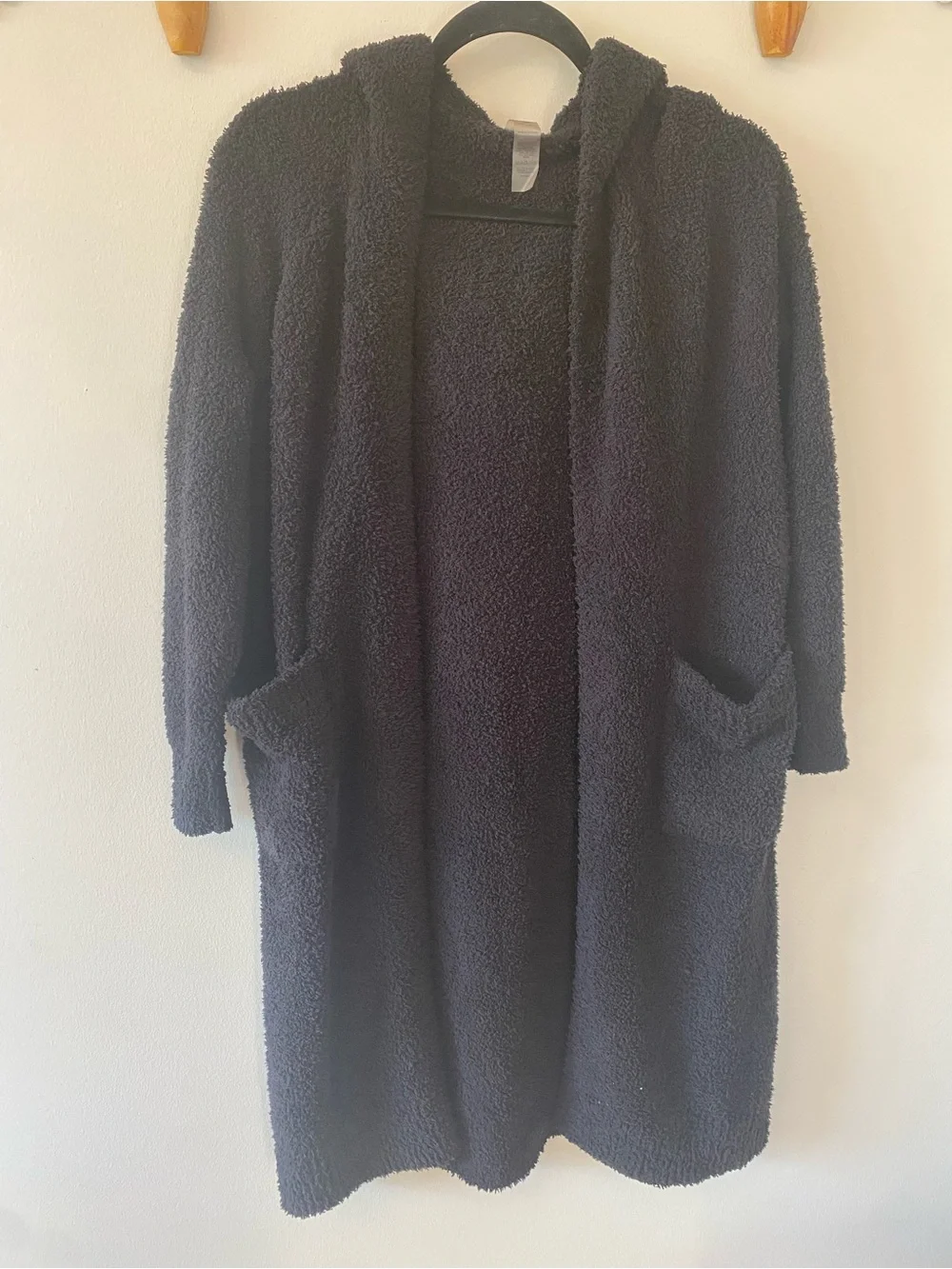 Lou & Grey Black Plush Hooded Maxi Cardigan — oversized - comfy - size XS